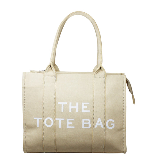 Stylish Medium Canvas Beige Tote Bag with Detachable Strap