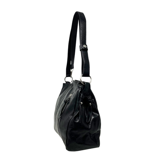 Black Dual Compartments Zipped Shoulder Crossbody Bag