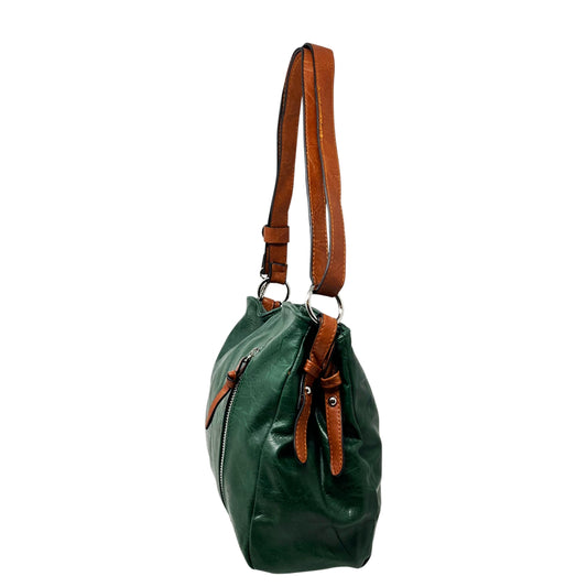 Green Tan Dual Compartments Zipped Shoulder Crossbody Bag