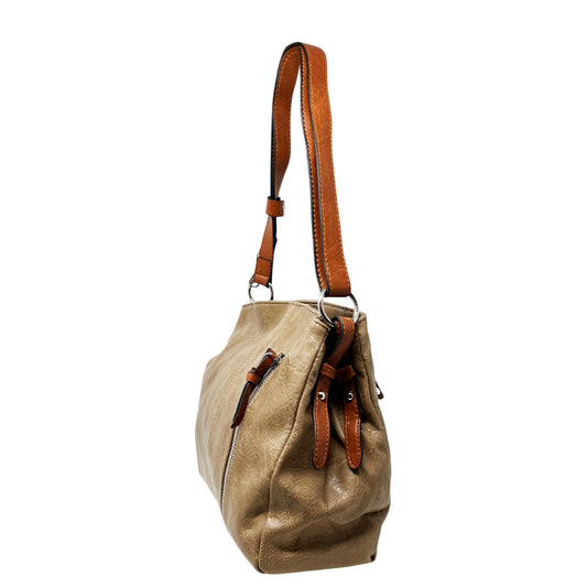 Beige Tan Dual Compartments Zipped Shoulder Crossbody Bag