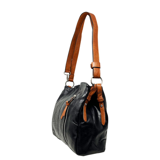 Black Tan Dual Compartments Zipped Shoulder Crossbody Bag