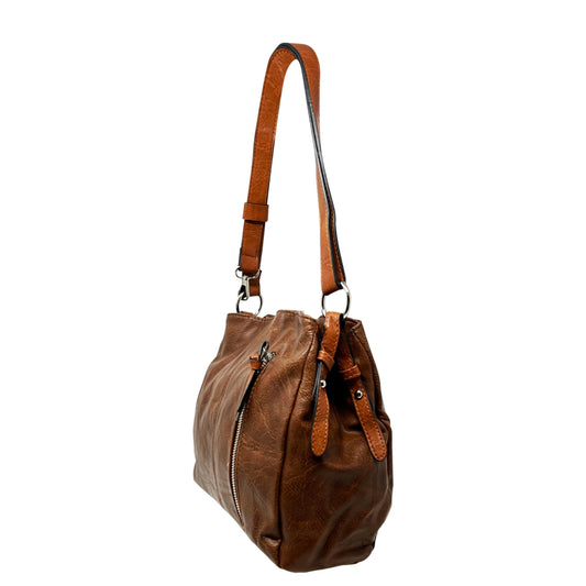 Dark Brown Tan Dual Compartments Zipped Shoulder Crossbody Bag